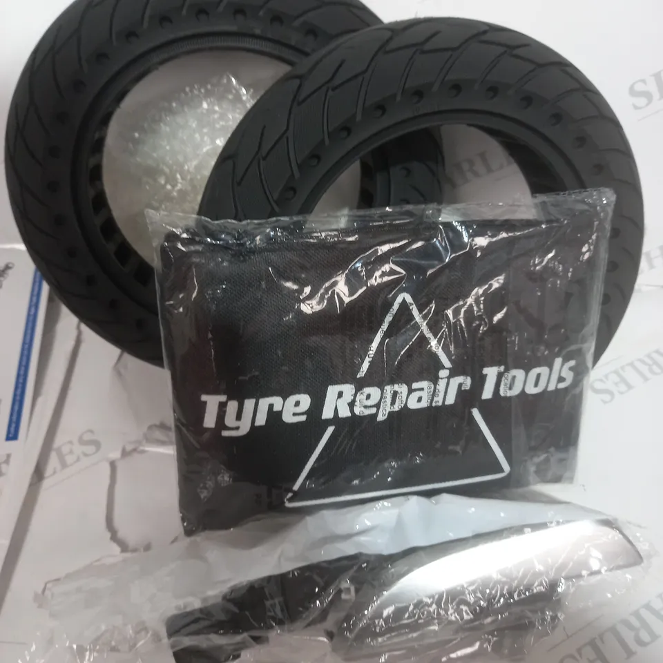 LOT OF ASSORTED ITEMS TO INCLUDE WHEELS , TOOLS AND CAR HANDLE / COLLECTION ONLY 