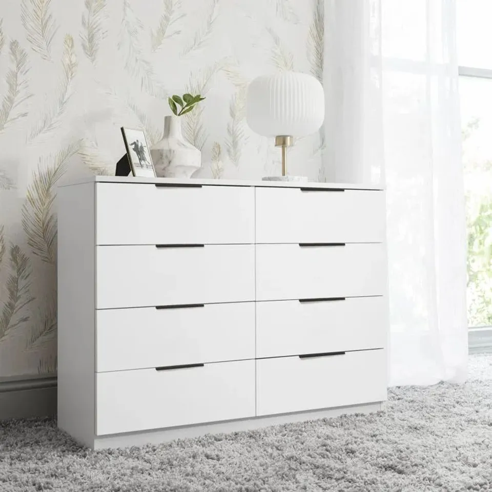 BOXED GLENHAVEN 8 DRAWER 98cm W DRESSER - WHITE (2 BOXES)