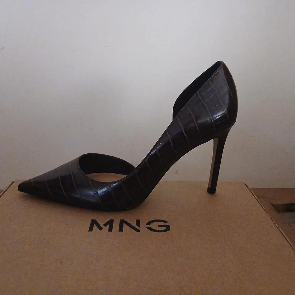 MANGO MNG BLACK CROC-EFFECT HIGH HEEL PUMPS, POINTED TOE, WOMEN'S UK 6 (EU 39)