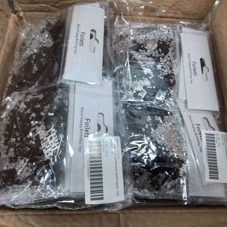 LOT OF 144 BRAND NEW 14G PACKS OF SILVER/BLACK HAPPY BIRTHDAY CONFETTI 