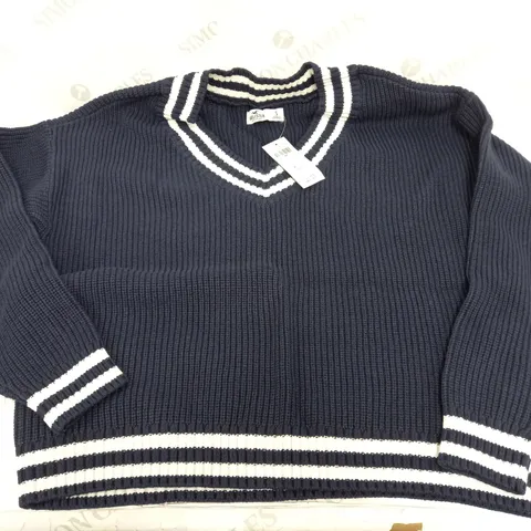 HOLLISTER V-NECK SWEATER IN NAVY/WHITE - SMALL