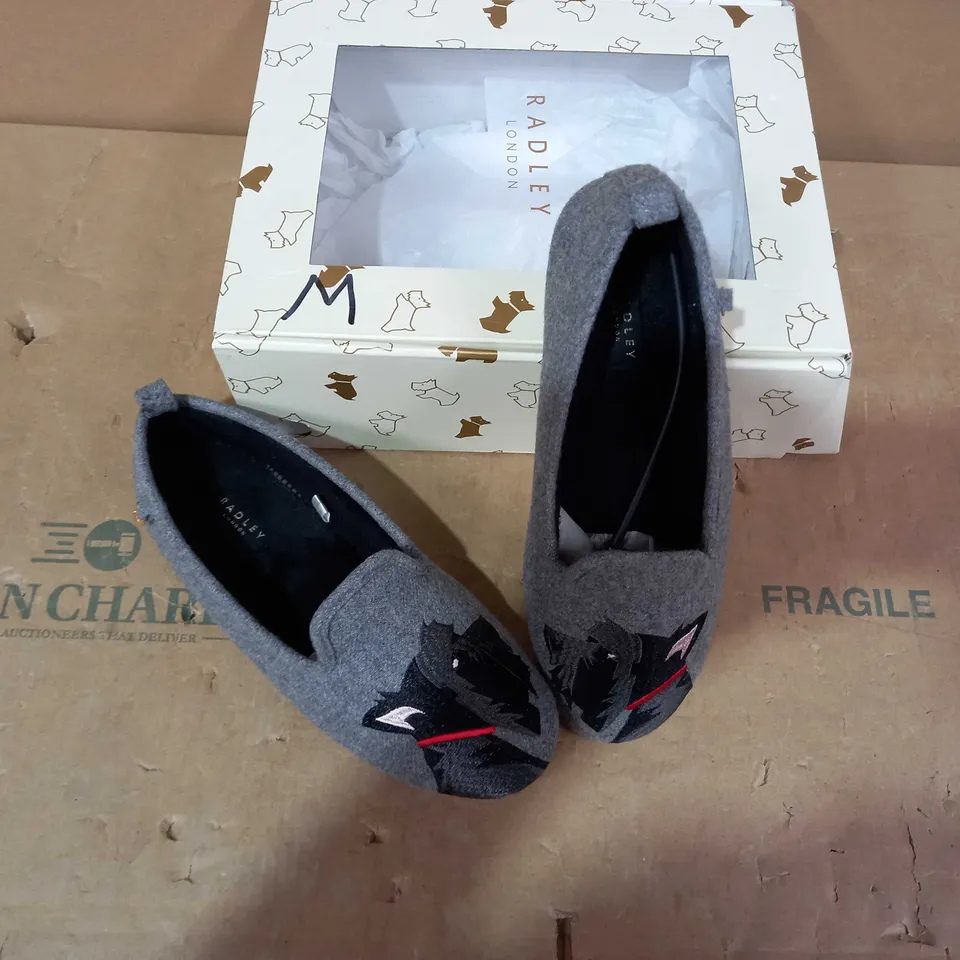 BOXED PAIR OF RADLEY LONDON SLIPPERS- SIZE 6