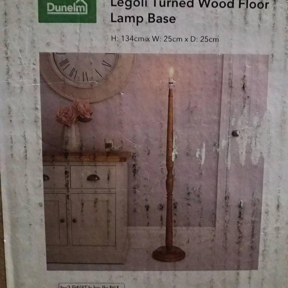 BOXED DUNELM LEGOLI TURNED WOOD FLOOR LAMP BASE