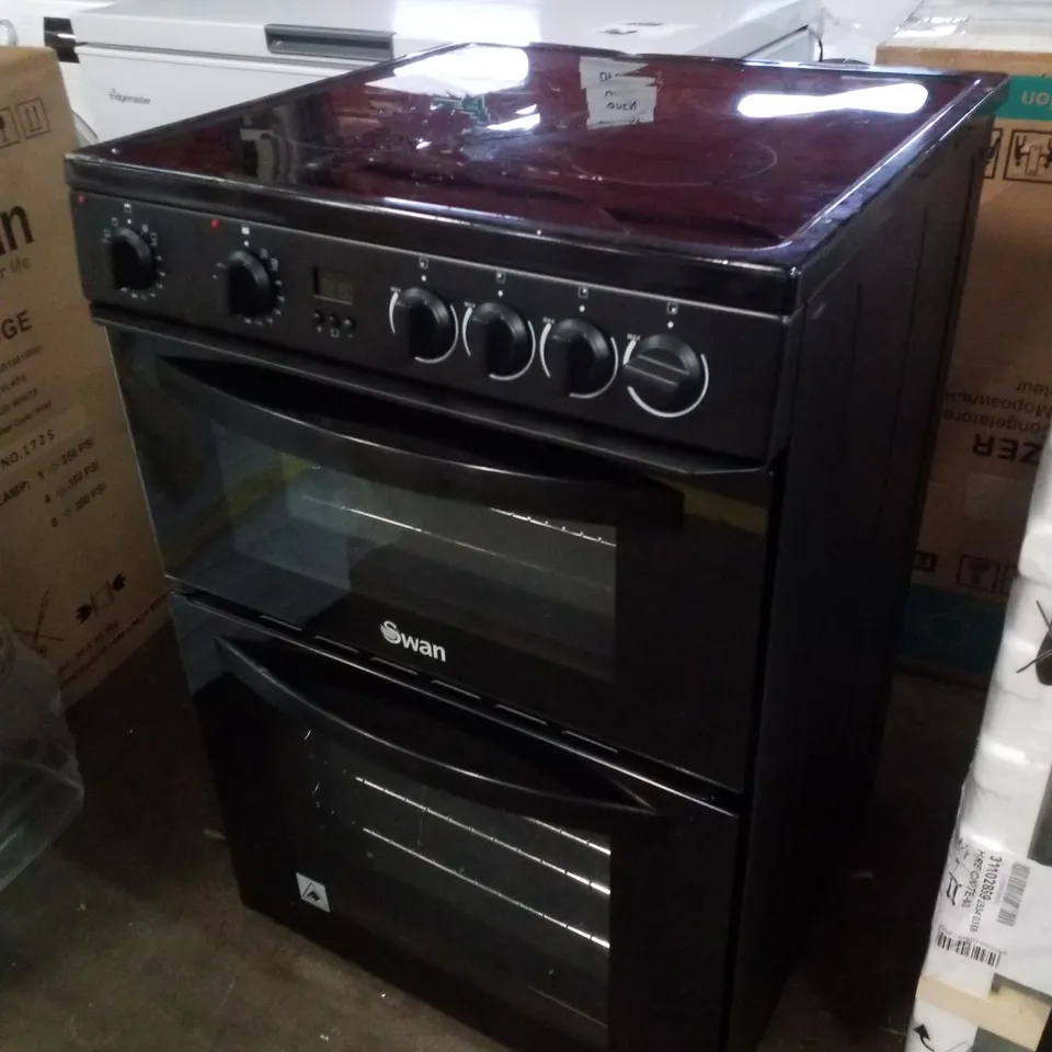 SWAN SX16730B 60CM ELECTRIC DOUBLE OVEN CERAMIC HOB COOKER - BLACK