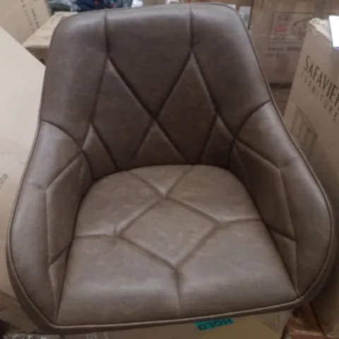 BOXED FAUX LEATHER DINING CHAIRS - BROWN