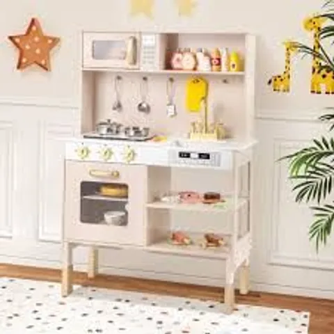 BOXED COSTWAY KIDS KITCHEN PLAYSET WITH STOVES WITH SOUND LIGHT OVEN FAUCET-PINK