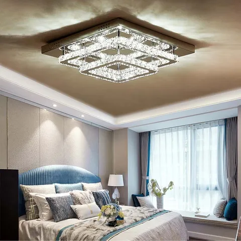 BOXED ZAINA SQUARE LARGE-SIZE GLAMOROUS CRYSTAL LED FLUSH MOUNT (1 BOX)