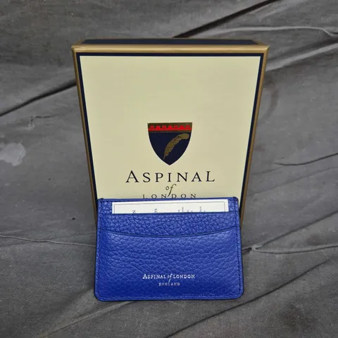 BOXED ASPINALL OF LONDON LEATHER CARD WALLET IN BLUE