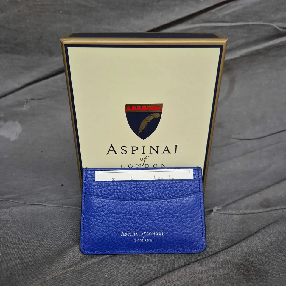 BOXED ASPINALL OF LONDON LEATHER CARD WALLET IN BLUE