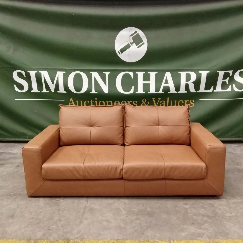 TRIBECA ITALIAN LEATHER 3 SEATER SOFA - TAN RRP £1199