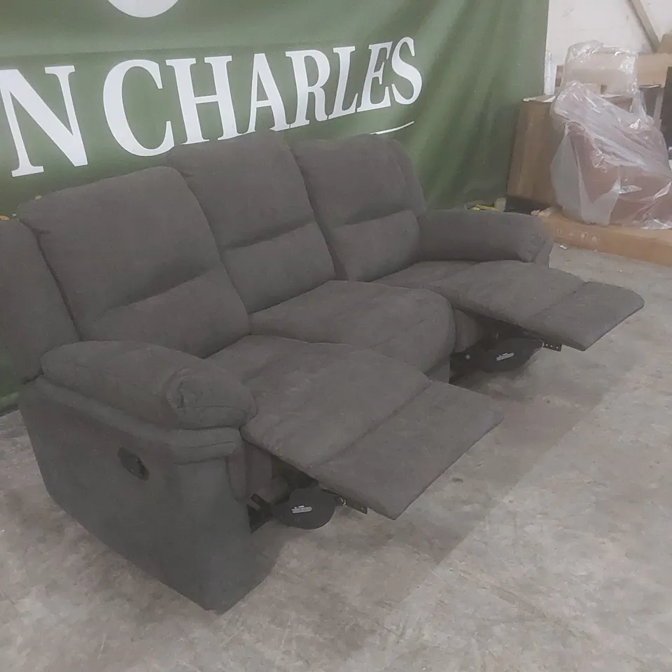 DESIGNER ALBION 3 SEATER FABRIC UPHOLSTERED MANUAL RECLINER SOFA 