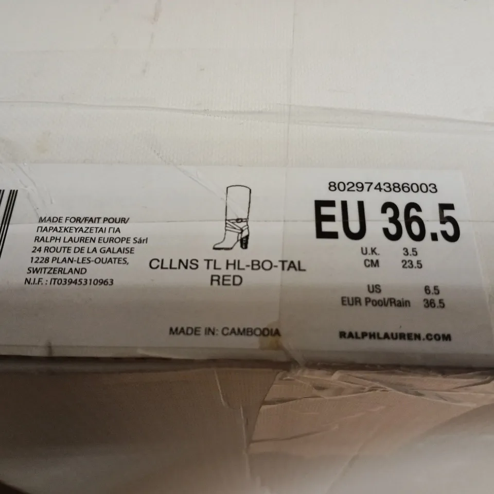 RALPH LAUREN BURGUNDY LEATHER KNEE-HIGH BOOTS, WOMEN'S - (UK 3.5)