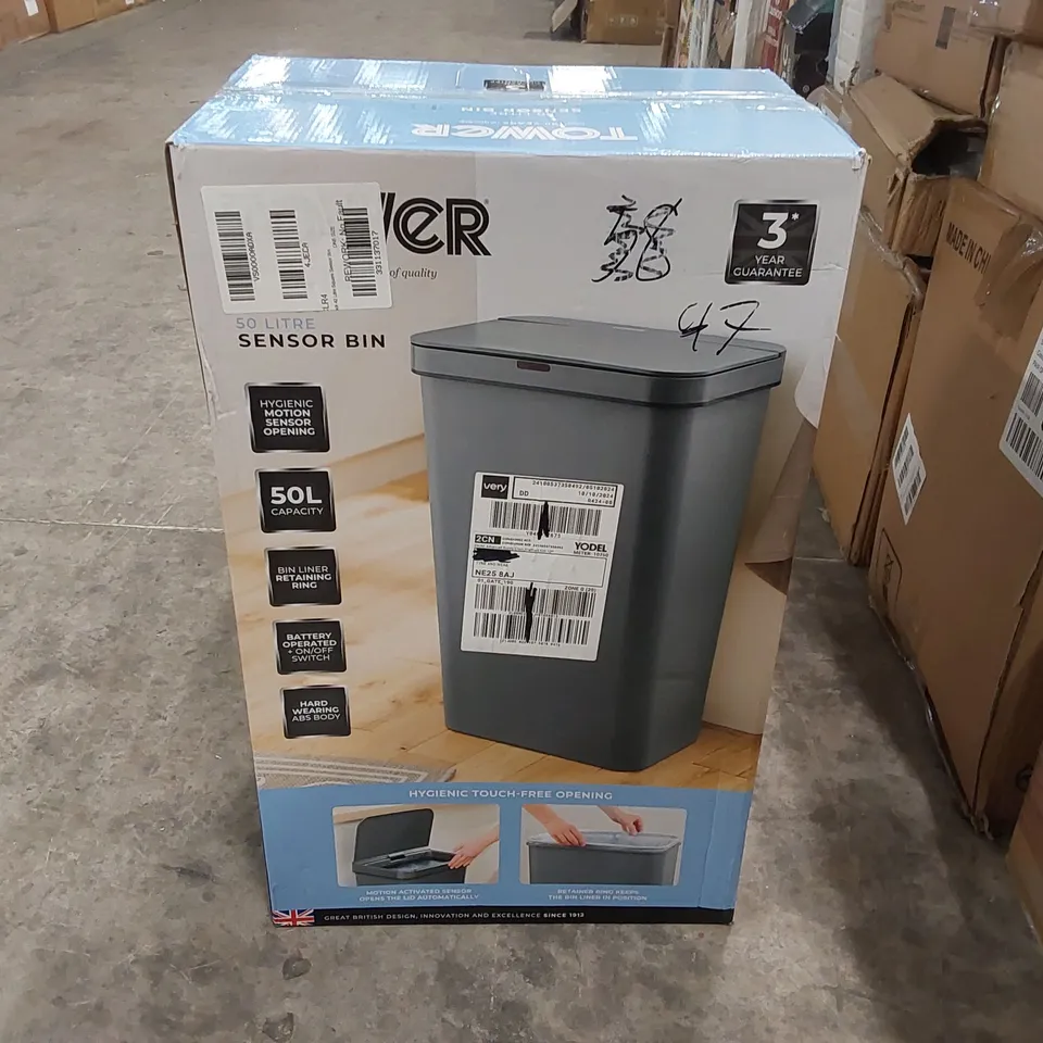 BOXED TOWER 50 LITRE SENSOR BIN 