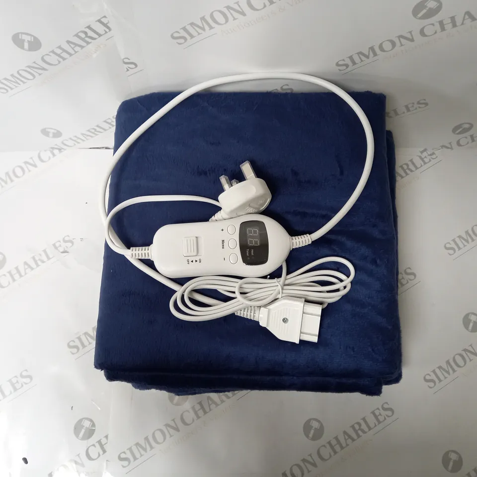 BOXED SUPER POLAR FLEECE 160 X 120CM ELECTRIC BLANKET IN NAVY BLUE 