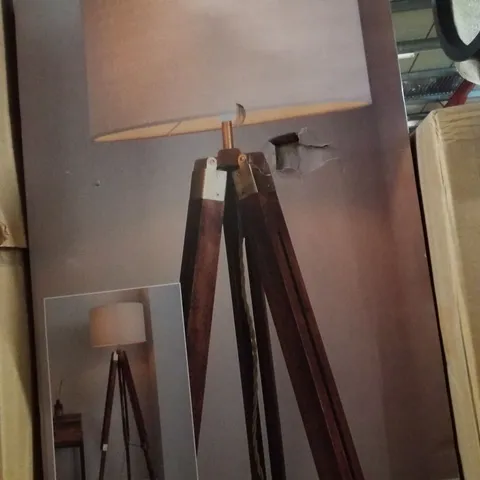 BOXED DUNELM TRIO WOODEN TRIPOD FLOOR LAMP