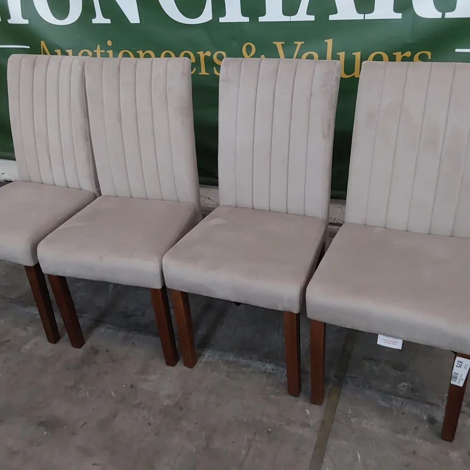 SET OF FOUR UPHOLSTERED DINING CHAIRS FAWN PLUSH FABRIC DARK LEGS