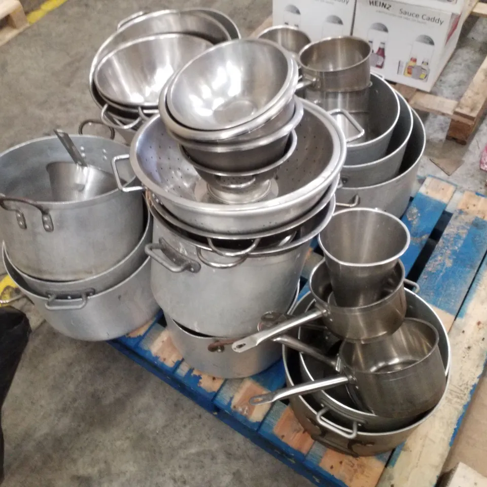 PALLET CONTAINING APPROXIMATELY 40 ASSORTED POTS & PANS 