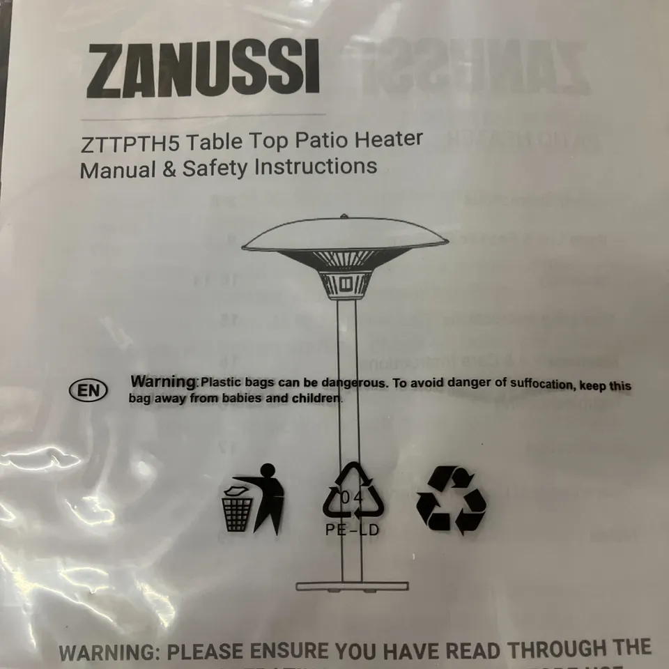 BOXED ZANUSSI ZTTPTH5 TABLE TOP PATIO HEATER 