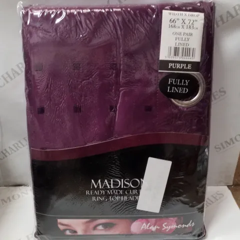 BRAND NEW ALAN SYMONDS MADISON FULLY LINED RING TOP CURTAINS 168×183CM - PURPLE