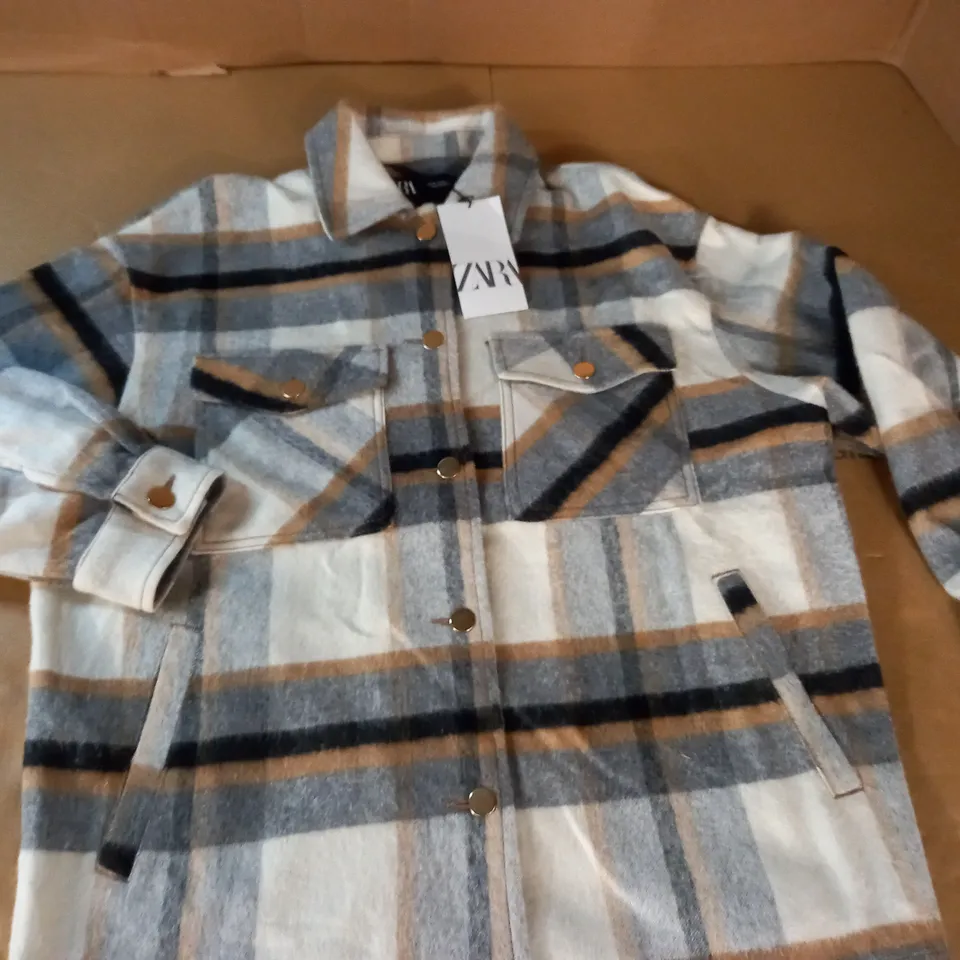 ZARA CHEQUERED SHIRT IN NATURAL - EUR S