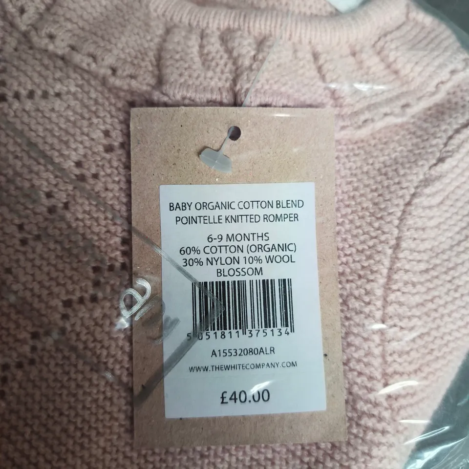 THE WHITE COMPANY BABY ORGANIC COTTON BLEND POINTELLE KNIT ROMPER – PINK, 6-9 MONTHS
