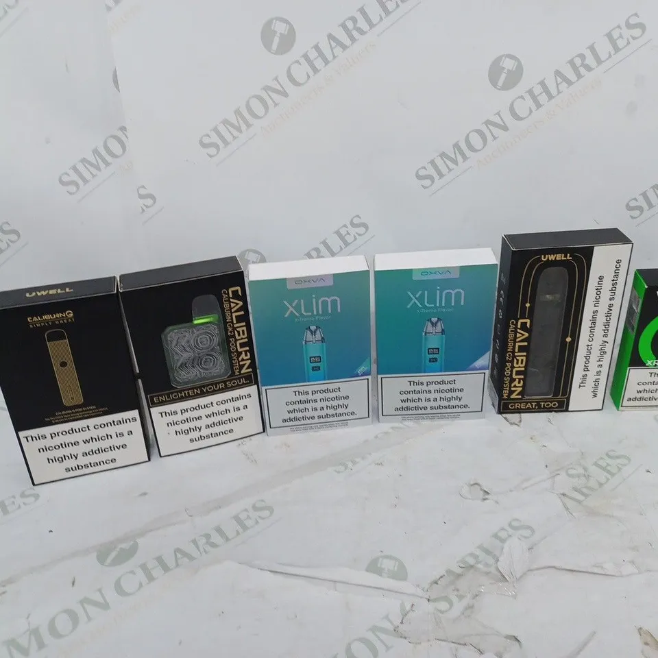 LOT OF APPROXIMATELY 10 BOXED E-CIGARETTES TO INCLUDE VAPORESSO LUXE X, UWELL CALIBURN, AND XLIM PRO ETC. 