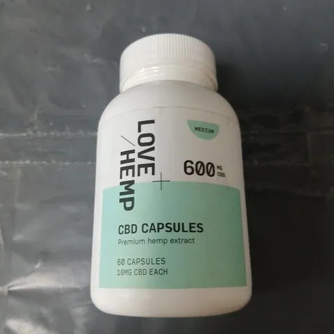 APPROXIMATELY 5 LOVE HEMP PREMIUM CBD CAPSULES – 60 CAPSULES, 10 MG CBD EACH (600 MG TOTAL)