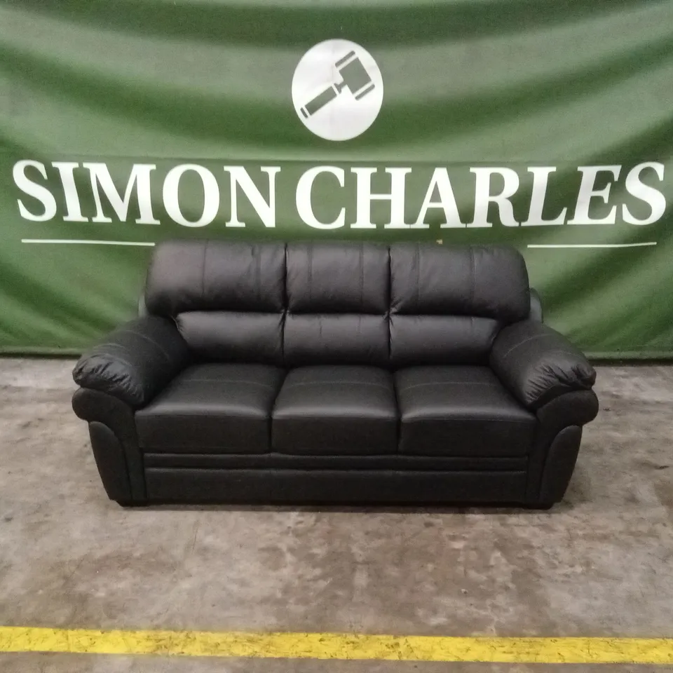 WILMSLOW LEATHER 3 SEATER SOFA - BLACK RRP £999