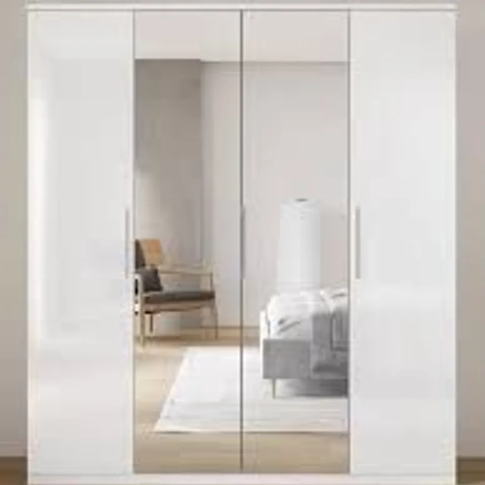 BOXED PRAGUE WHITE 4-DOOR WARDROBE WITH MIRRORS (5 BOXES)