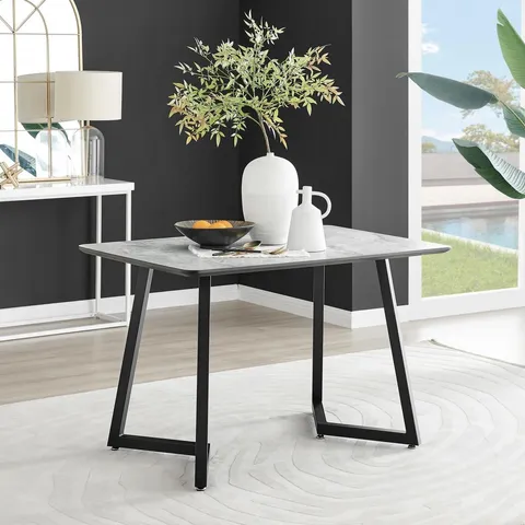 BOXED CARSON RECTANGULAR WHITE MARBLE EFFECT AND BLACK METAL 4 SEATER DINING TABLE (2 BOXES)