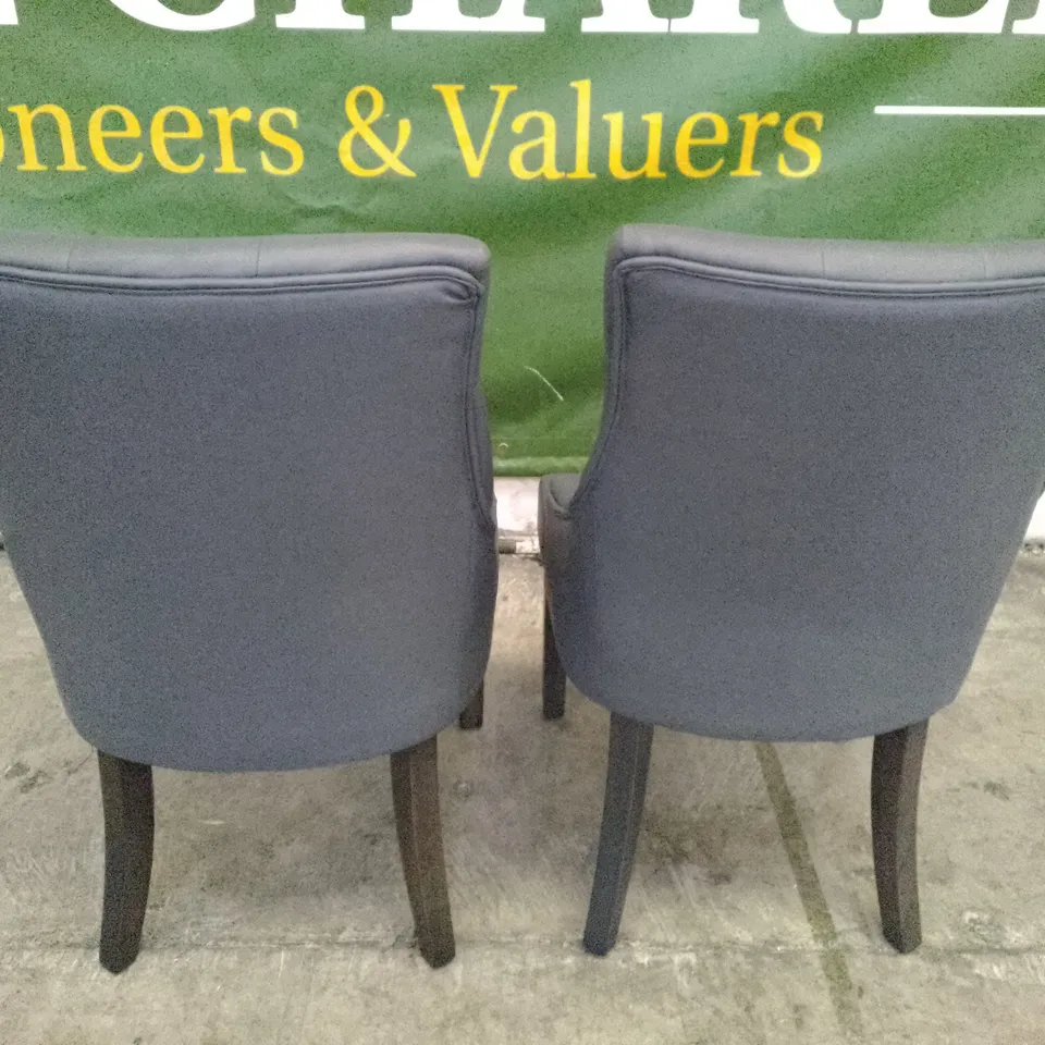SET OF 2 NEW DUKE GREY LEATHER BUTTON BACK DINING CHAIRS (GREY OAK LEG)