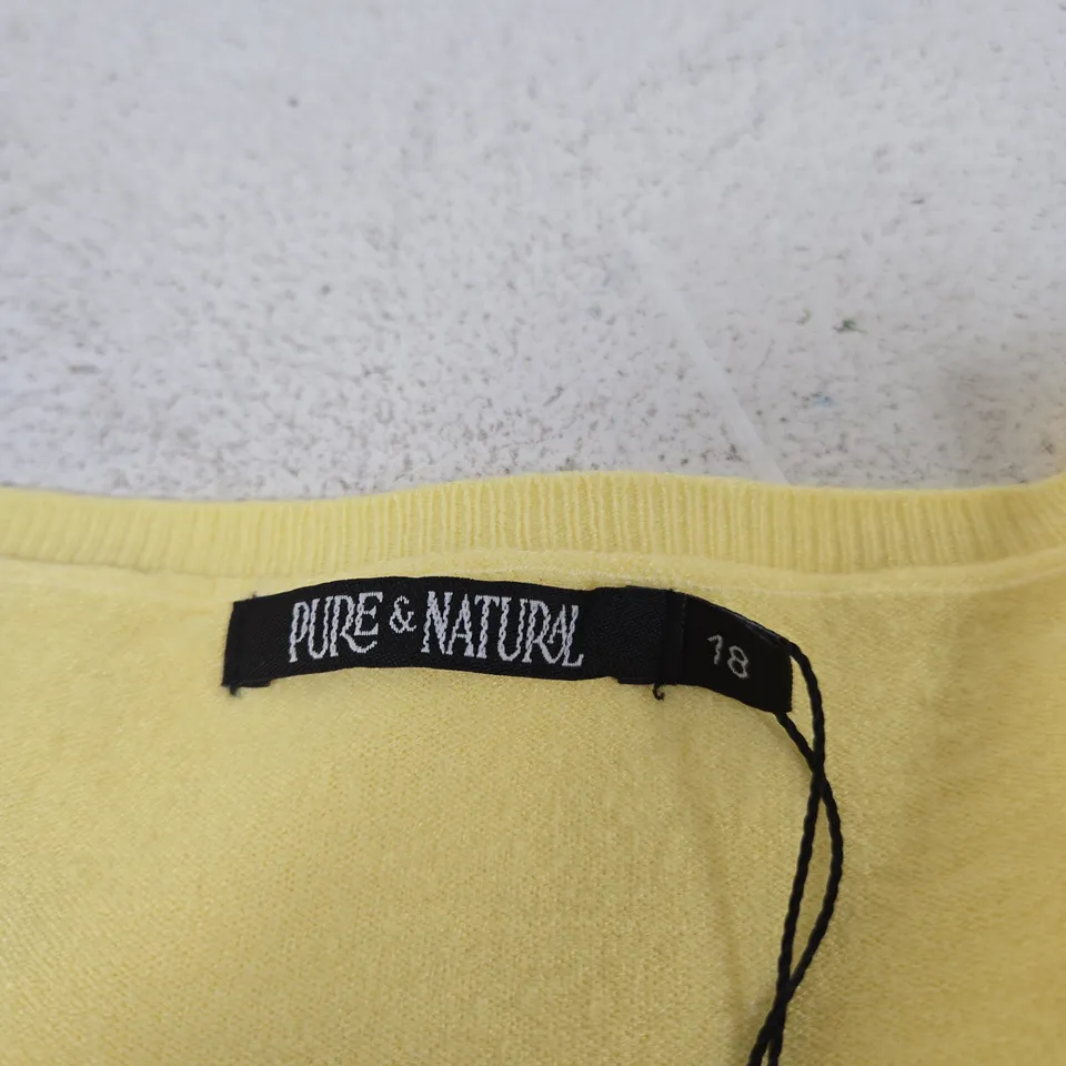 PURE & NATURAL LADIES V-NECK JUMPER – LEMON, UK 18