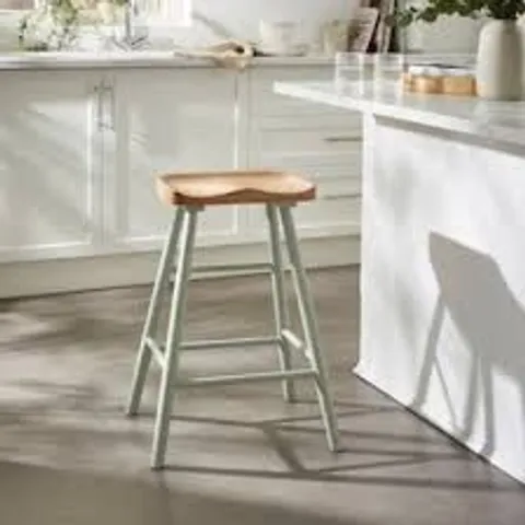 BOXED LOXWOOD COUNTER HEIGHT PAINTED LEG BAR STOOL, SOLID OAK - SAGE (1 BOX)