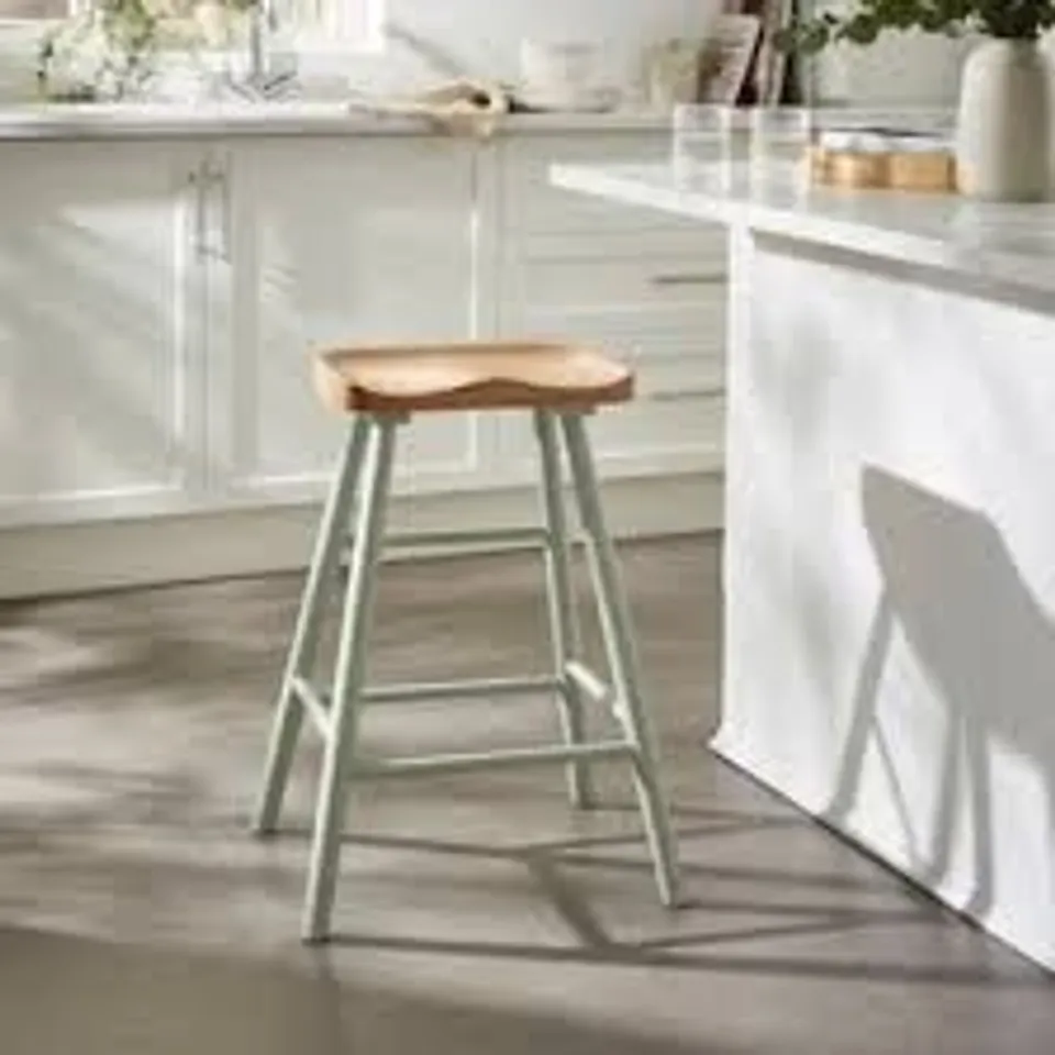 BOXED LOXWOOD COUNTER HEIGHT PAINTED LEG BAR STOOL, SOLID OAK - SAGE (1 BOX)