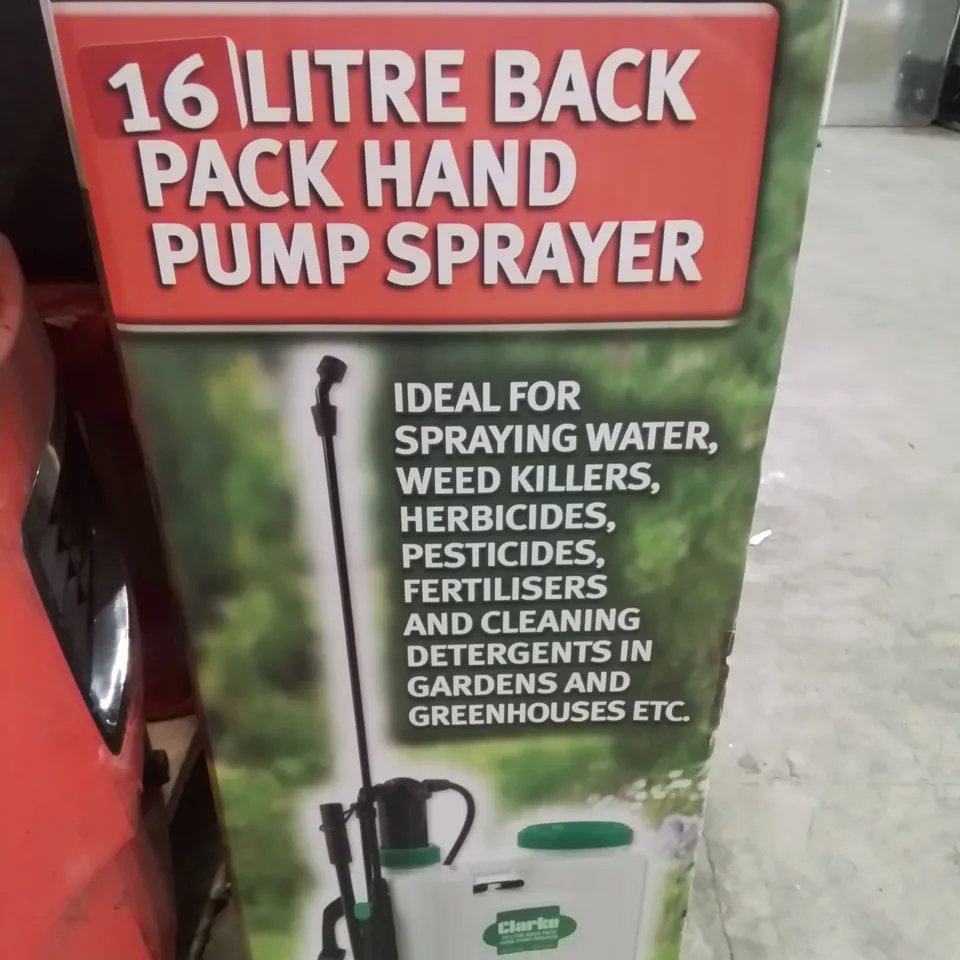 BOXED CLARKE 16 LITRE BACK PACK HANDLE PUMP SPRAYER