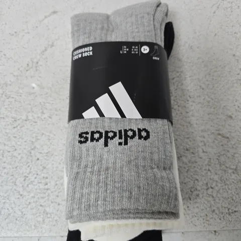 ADIDAS CUSHIONED CREW SOCKS β X3 - SIZE LARGE