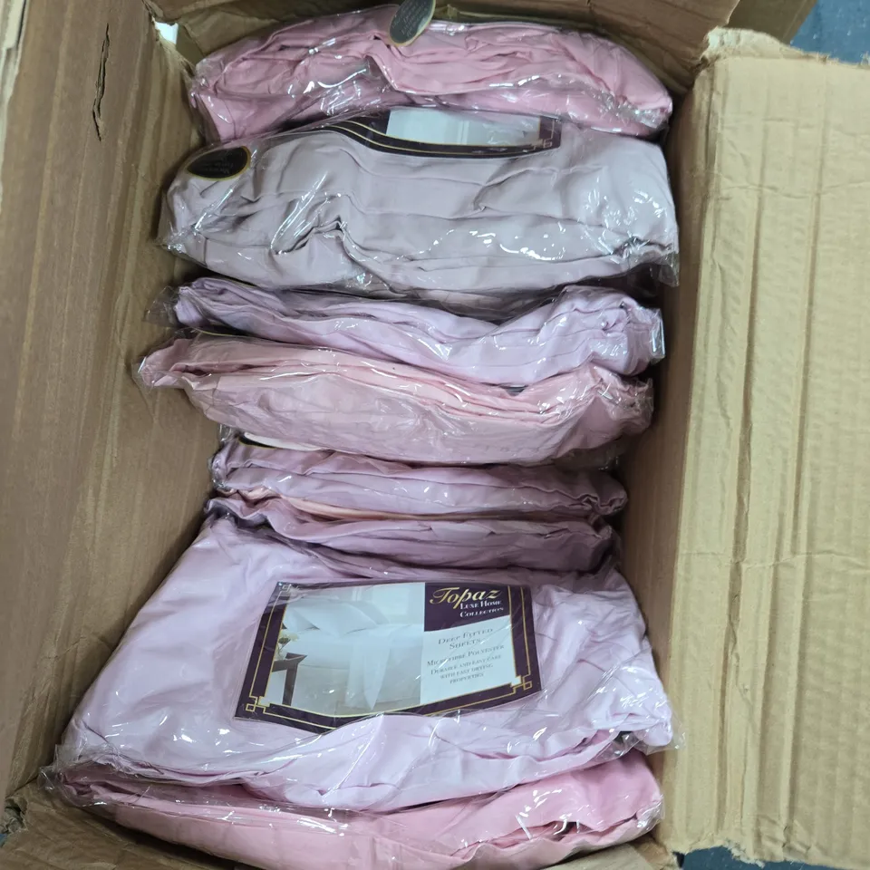 BOX OF APPROXIMATELY 14 X TOPAZ LUXE HOME COLLECTION DEEP FITTED SHEETS – DOUBLE, PINK & LILAC, 137X190CM +30CM 