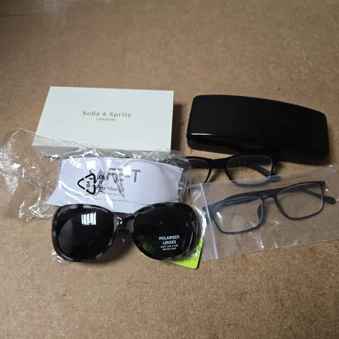 APPROXIMATELY 12 ASSORTED GLASSES/SUNGLASSES IN VARIOUS DESIGNS TO INCLUDE SOFIA & SPRITZ, BOOTS, LIBERTY GLASSES, ETC