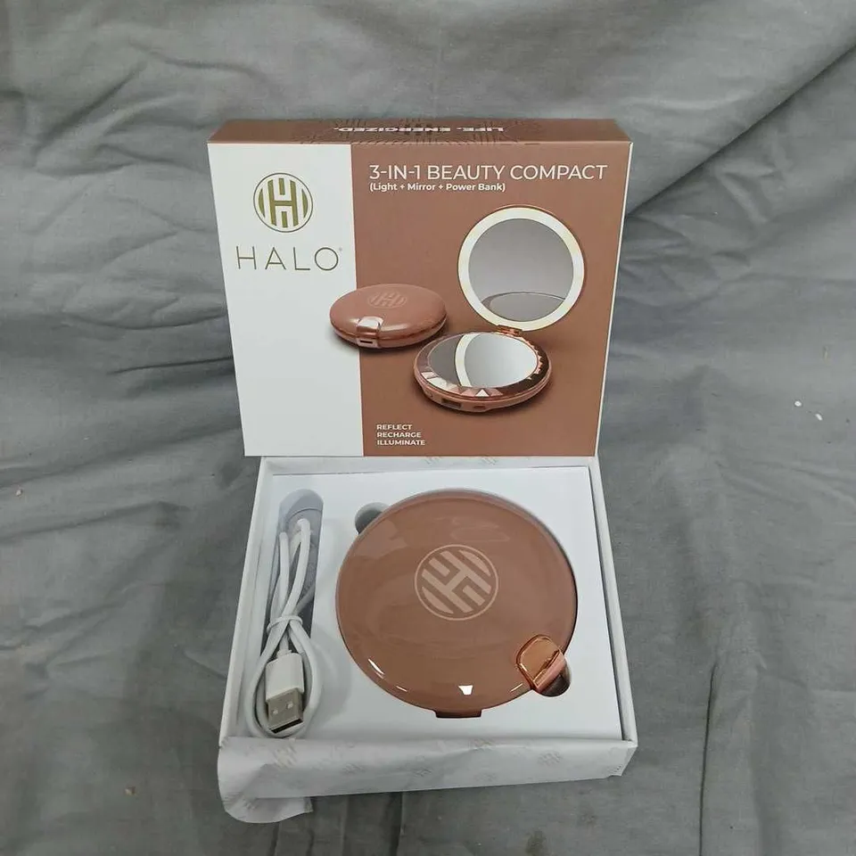 HALO 3-IN-1 BEAUTY COMPACT WITH LIGHT, MIRROR & 5000MAH POWER BANK
