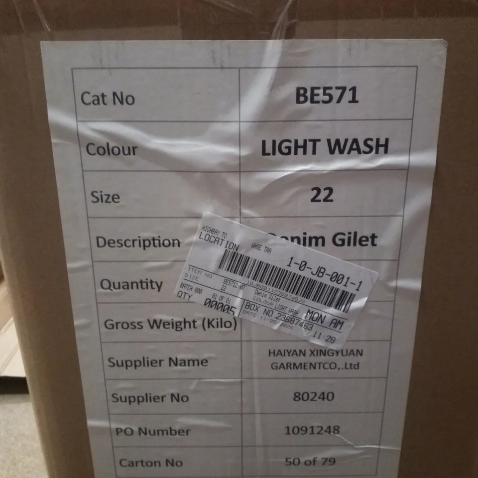 BOX CONTAINING APPROXIMATELY 5 BRAND NEW SIMPLY BE BLUE REGULAR SLEEVELESS DENIM GILETS - SIZE 22