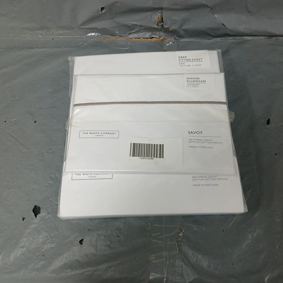 SEALED THE WHITE COMPANY SAVOY OXFORD PILLOWCASE AND DEEP FITTED SHEET KING 