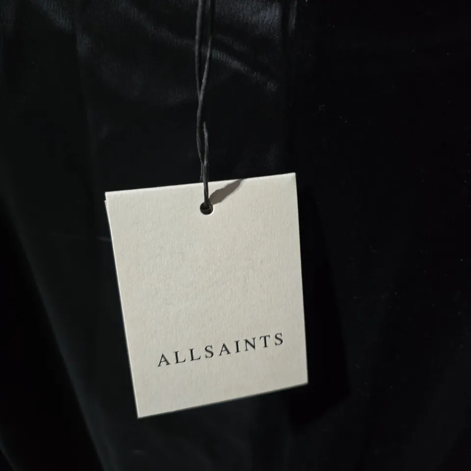 ALLSAINTS BLACK VELVET & SATIN KNOT-FRONT DRESS, UK 10 (US 6, EU 38)