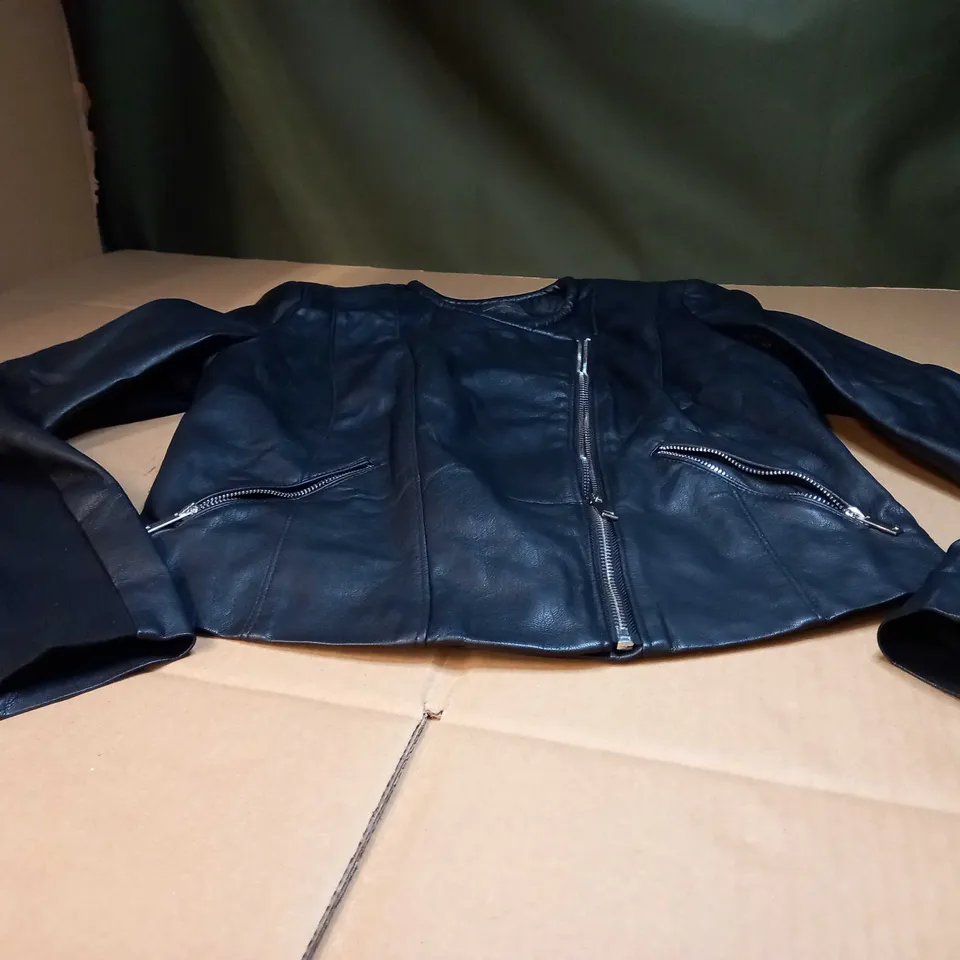 ZARA BLACK FAUX LEATHER CROPPED JACKET - LARGE