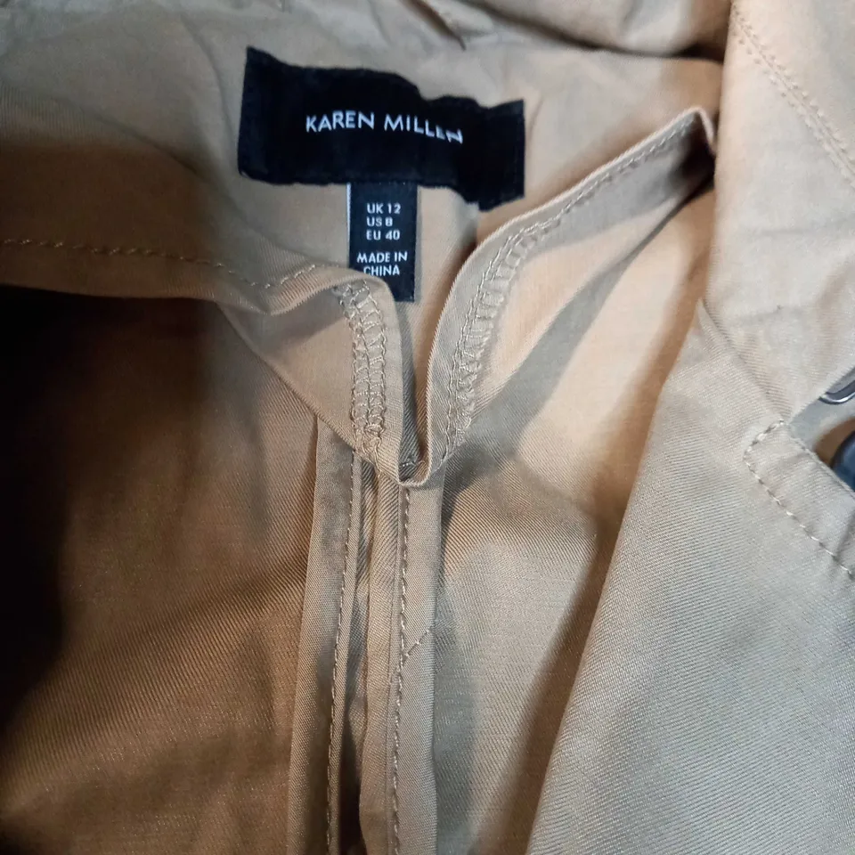 KAREN MILLEN TAN BUTTON UP FULL LENGTH TRENCH COAT - SIZE 12