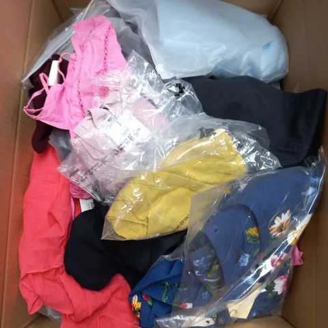 LARGE BOX OF APPROXIMATELY 25 ASSORTED CLOTHING ITEMS IN VARIOUS COLOURS, STYLES AND SIZES - COLLECTION ONLY