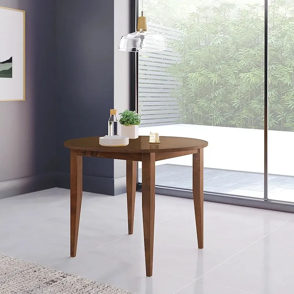 BOXED FINLEY ROUND DARK WOOD 90CM DINING TABLE 