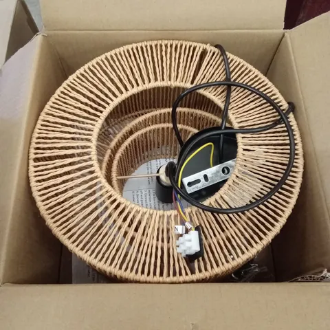 BOXED NOIRMOUTIER 1-LIGHT FARMHOUSE BOHO WOVEN RATTAN PENDANT 