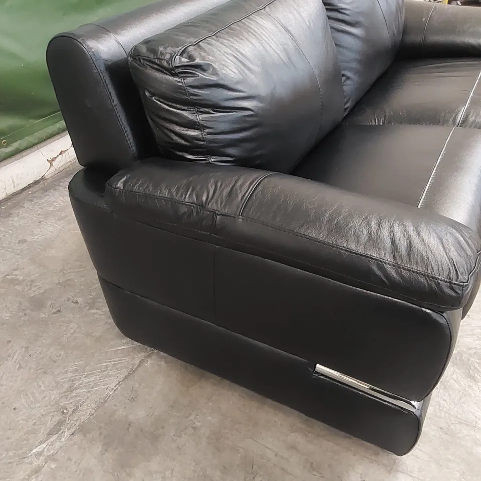 DESIGNER LEATHER 3 SEATER SOFA - BLACK