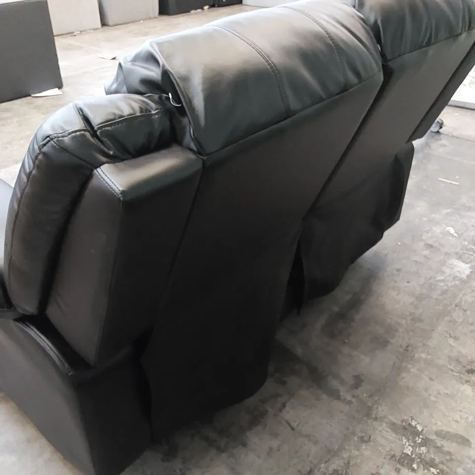 DESIGNER BLACK FAUX LEATHER UPHOLSTERED MANUAL RECLINER SOFA