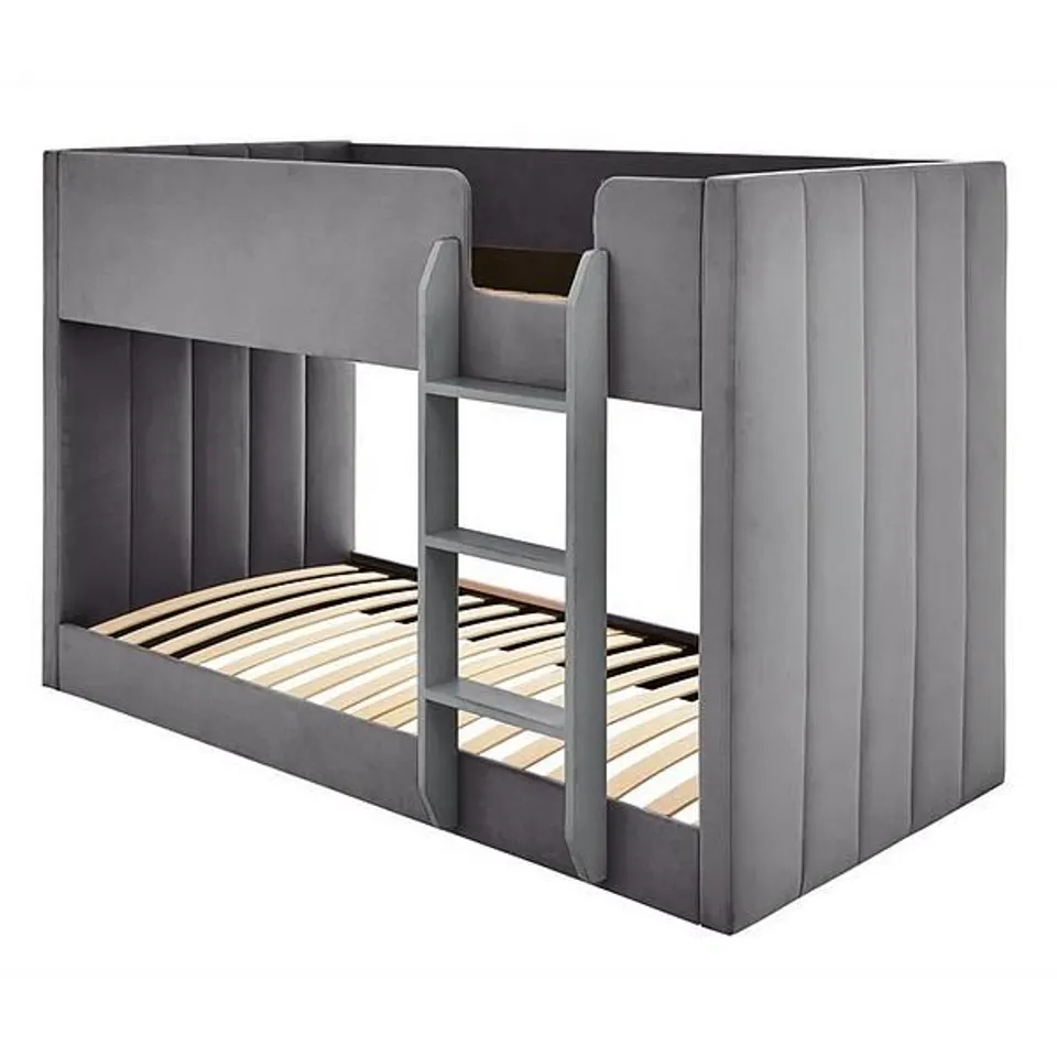 BOXED PANELLED VELVET BUNK BED - GREY (4 BOXES)